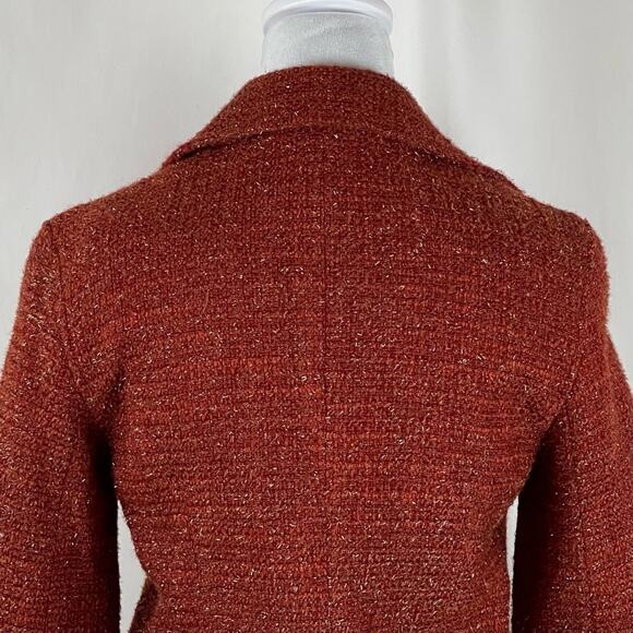 Lafayette 148 New York Brick Red Wool Tweed Iridescent Crop Jacket NWOT Size 2 - Picture 6 of 12